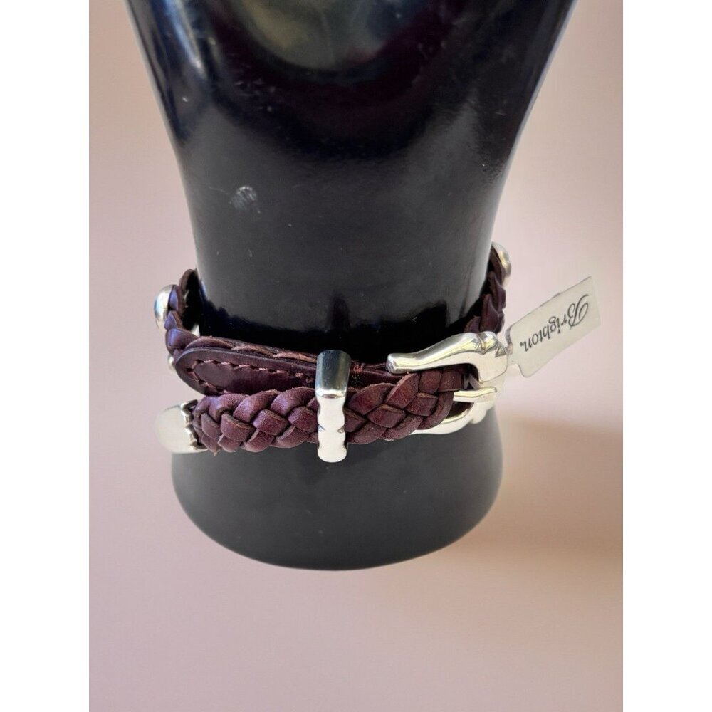 Brighton Daisy Bandit Bracelet- brown braided leather- silver round charms - Picture 3 of 7